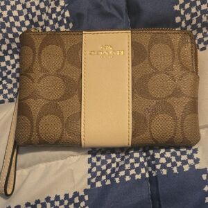 Coach Signature Brown and Cream Wristlet